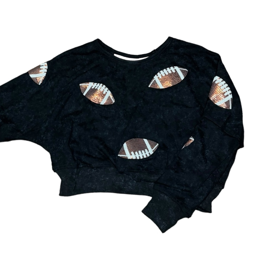 Women’s Cropped Black Boutique Football Pullover Open Backed